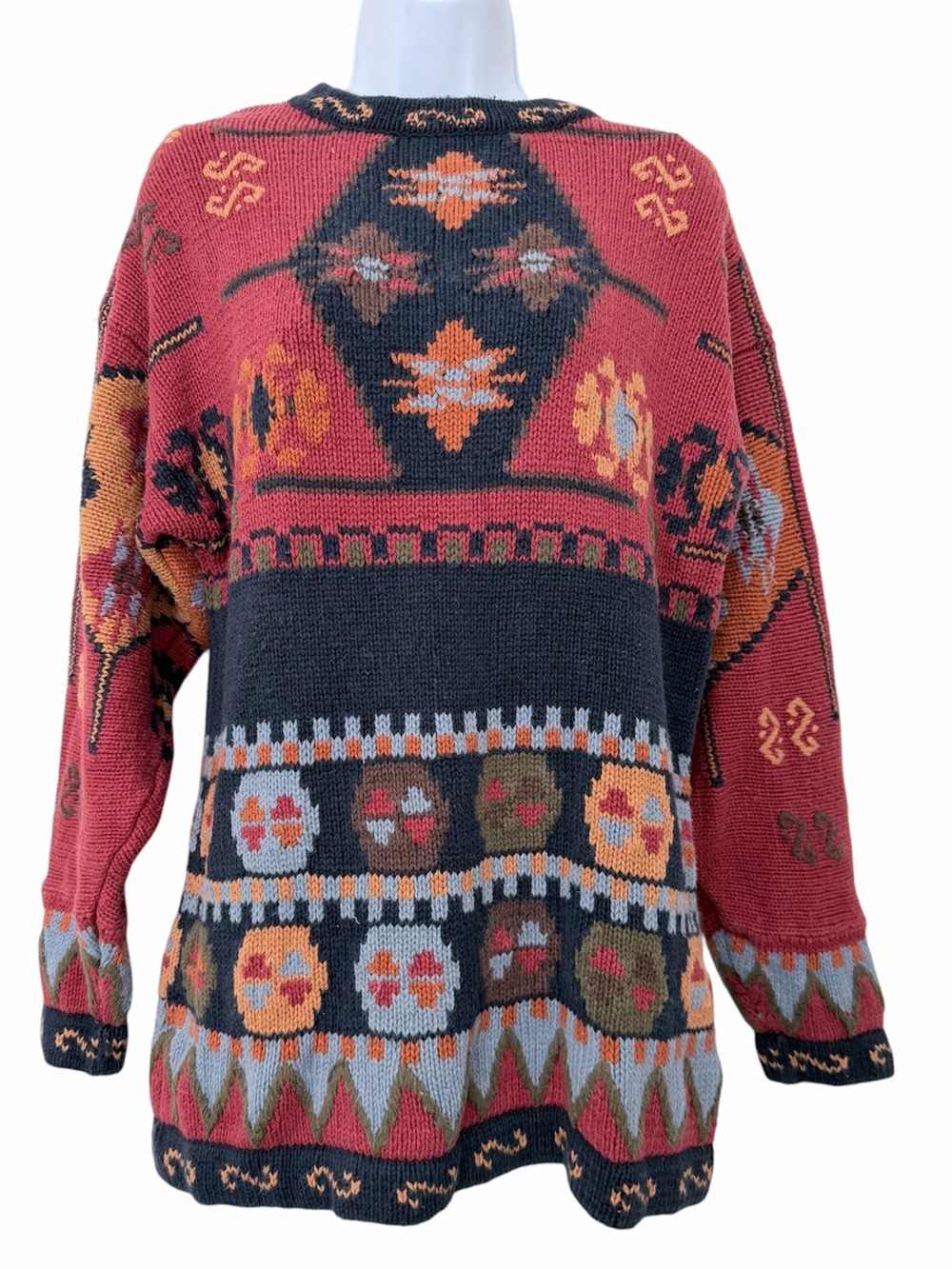 Cambridge Dry Goods Vintage Red Navy Orange Crewneck - S